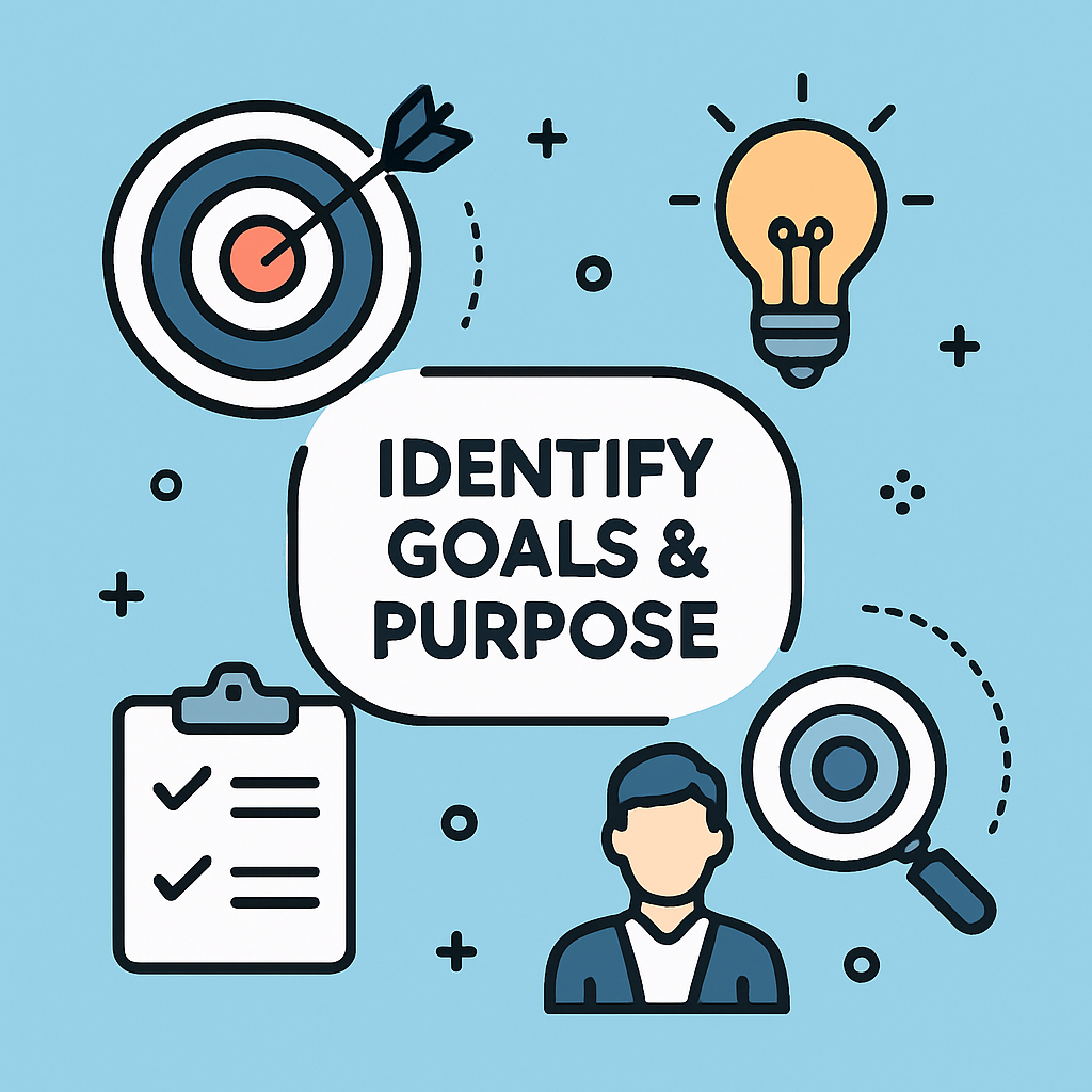 Identify goals and purpose Sky blue background